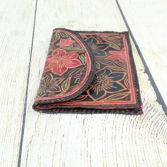 Lot of 3 Vintage Floral Print Handcrafted Sheepskin Leather Wallet Change Purse - Picture 6 of 15